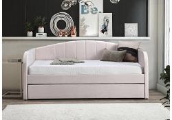 Velvet Upholstered Fabric Finish Day Bed in Pink 2